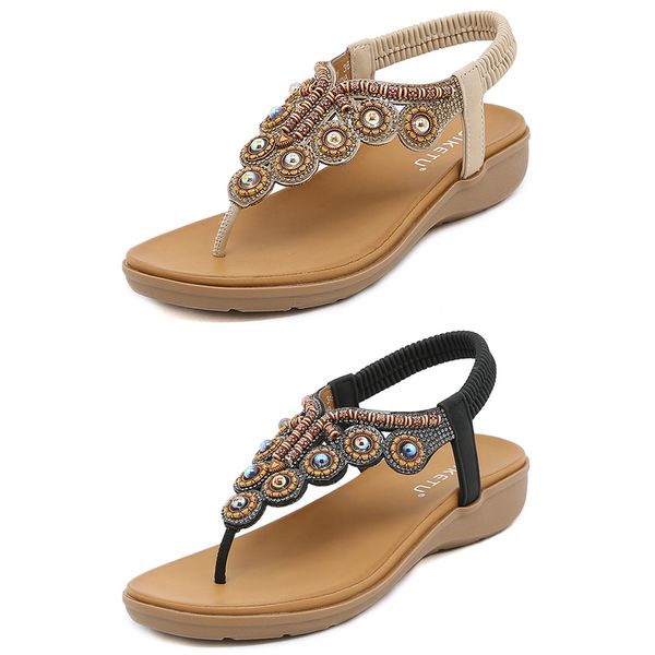 Sandales bohème femmes pantoufles compensées gladiateur sandale femmes élastique chaussures de plage chaîne perle Color13 GAI