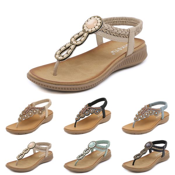 Sandales bohème femmes pantoufles cale gladiateur sandale femmes élastique chaussures de plage chaîne perle Color38 GAI