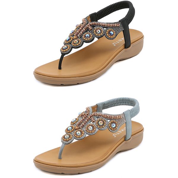 Sandales bohème femmes pantoufles cale gladiateur sandale femmes élastique chaussures de plage chaîne perle Color9 GAI