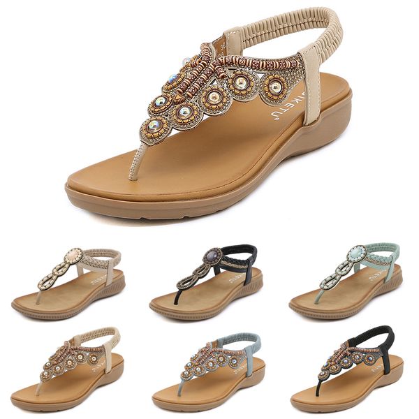 Sandales bohème femmes pantoufles cale gladiateur sandale GAI femmes élastique chaussures de plage chaîne perle Color60