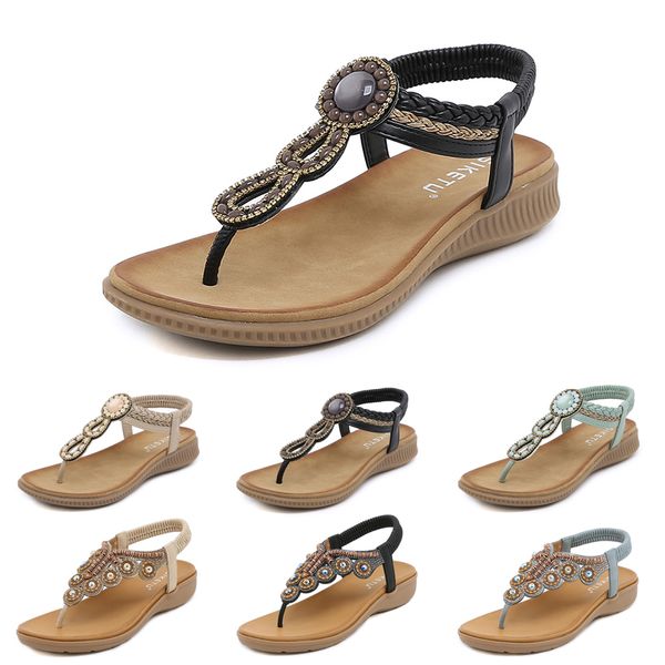 Sandales bohème femmes pantoufles cale gladiateur sandale femmes élastique chaussures de plage chaîne perle Color49 GAI