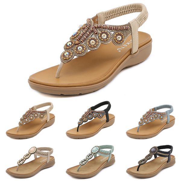 Sandales bohème femmes pantoufles compensées gladiateur sandale femmes élastique chaussures de plage chaîne perle Color41 GAI