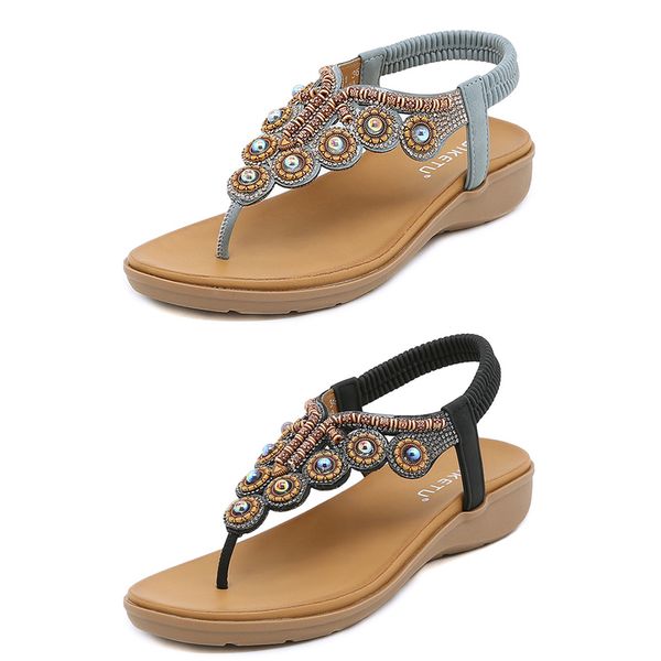 Sandales bohème femmes pantoufles cale gladiateur sandale femmes élastique plage chaussures chaîne perle Color14 GAI