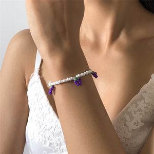 Bohemian Seed Charm Bead Strand Armbanden voor Dames Mode Verklaring Paars Druiven Kwastje Bangles Boho Sieraden Geschenken