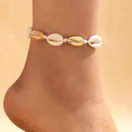 Bracelets de cheville bohème en corde de coquillage pour femmes et hommes, chaîne de pied en alliage métallique réglable à la main, accessoires bijoux d'été