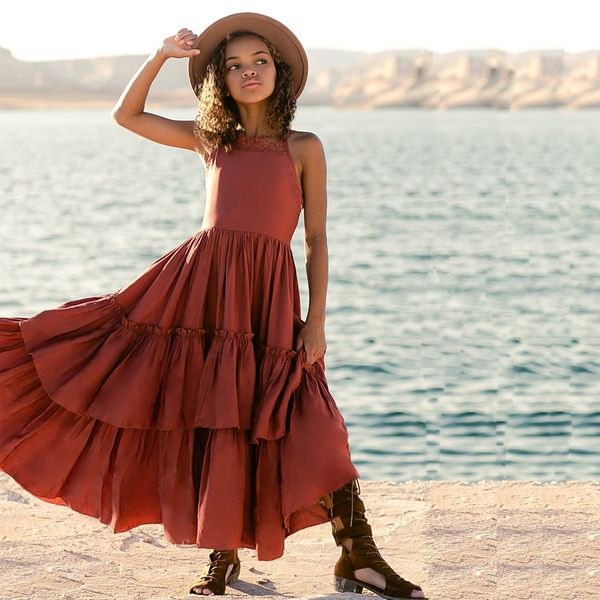 Bohemio correa de espagueti vestidos de flores para niñas espalda hueca volantes niños cumpleaños fotografía vestido estilo rural falda para niño