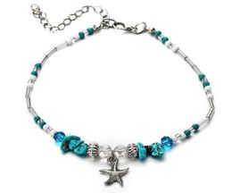 Bohemian Starfish Beads Chevales de pierre pour femmes Boho Silver Color Chain Bracelet sur la cheville de la cheville de la jambe 2019 Nouveaux cadeaux1 1112 T1926779