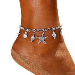 Bracelets de cheville bohème avec pendentif en forme d'étoile de mer pour femmes, couleur argent, conque, sur la jambe, accessoires de plage, style Boho
