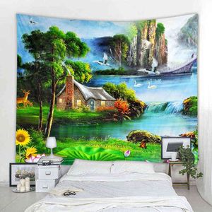 Boheemse stijl slaapkamer woonkamer fantasie landschap achtergrond muur decoratie tapijt nonwoven laken j220804