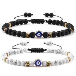 Bohemian Style Blue Evil Eye Beads Bracelet Boupe tressée 4 mm Tiger Eye noir blanc Green Stone Breded Bracelet Fomen Women Men Bijoux