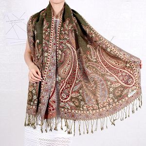 Bohemian Style Caswww jacquard foulard femmes hiver longs châles doux et enveloppe les dames imprimées farfelues nationales de voyage à vent de voyage 240416