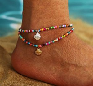 Bohemian Style Color Beaded Anklet Retro Legering Sint-Schulp Hanger Foot Chain Beach Footwear for Women Girls