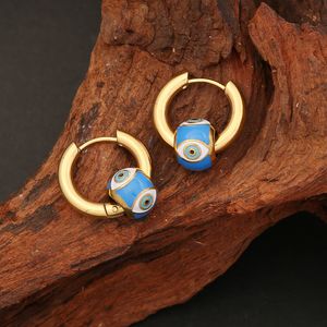 Estilo bohemio Esmaltado Evil Eye Beads Charm Pendiente 18K Chapado en oro Pendientes de acero inoxidable Joyería