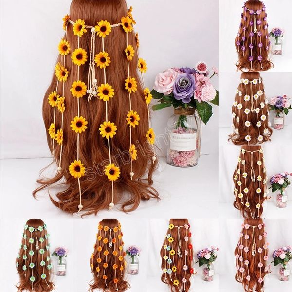 Style bohème fleur couronne bandeaux femmes plage chapeaux chrysanthème fleurs bandes de cheveux couronne cheveux accessoires