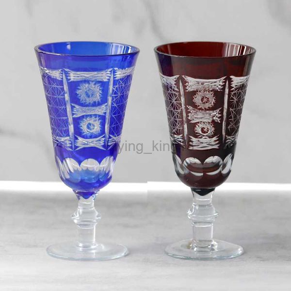 Gobelets en verre de style bohème coupés à la main pour effacer le cristal Edo Kiriko bleu rouge verres à pied cadeau de mariage 4.8in 3.3oz HKD230809