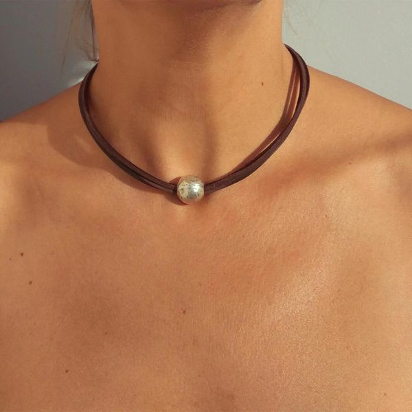 Chaîne de clavicule à grosses perles de style bohème, pendentif en alliage rétro artistique à double couche, bijoux les plus vendus pour hommes et colliers pour femmes