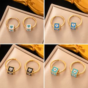 Estilo bohemio Square Evil Eye Beads Charm Pendiente 18K chapado en oro Acero inoxidable Huggie Pendientes Joyería