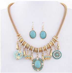 Boheemse stijl turquoise vrouwen sieraden sets ketting sieraden oorbel Dangle sets voor vrouwen mode nieuwe vintage