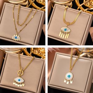 Style bohème blanc coquille mauvais œil collier luxe 18K plaqué or bijoux en acier inoxydable pour les femmes cadeau