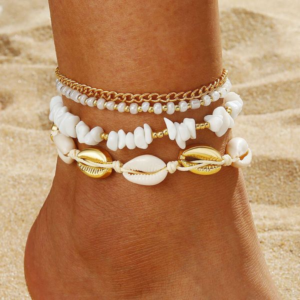 Estilo bohemio White White Small Gravel Beach Shell Rice Bead Tobe Tobe Tobe de 4 piezas