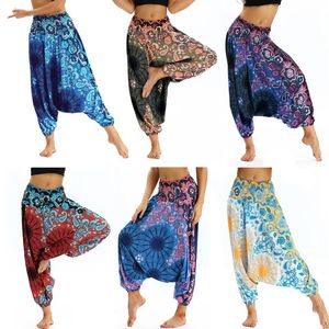 Bohemian Style Womens Printed Hoge Taille Tight Yoga Harem Broek Casual Boho Losse Bloemen Pilates Wide Poot Hippy Broeken