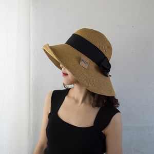 Boheemian Summer Hat Women Dames Travel Strand opvouwbare UV Zonbescherming Big Straw Hat Verstelbare emmerhoed