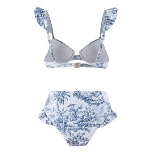 Bohemian Maillot de bain ensemble jupe de bikini légère Bohemia Style Bikini Set avec manche à volants Breau Bra High Waist Swim Floral