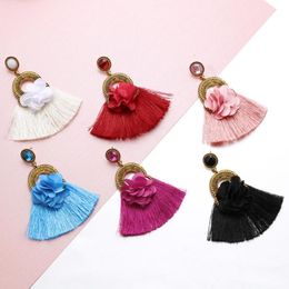 Boheemse kwastje lange drop oorbellen voor vrouwen zijde stof bloem verklaring oorbellen 2020 mode vrouwen sieraden