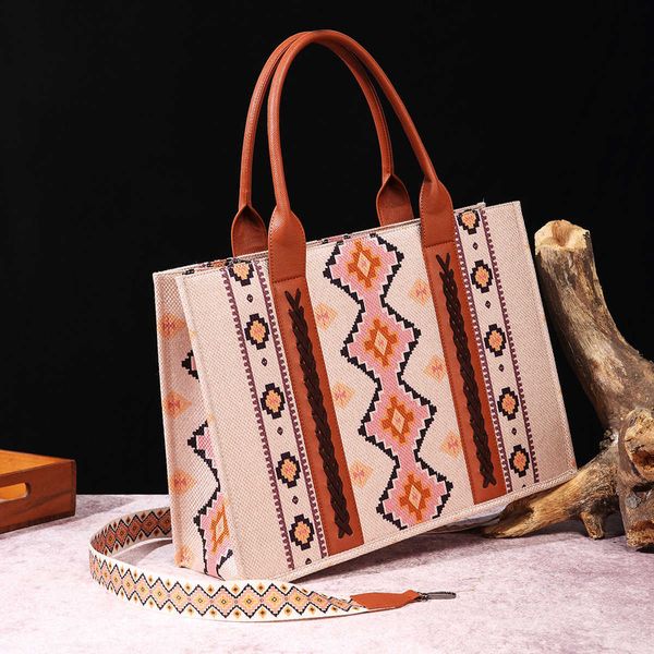 Bolso de mano bohemio Bolso de hombro bordado Totes Algodón y lino Impreso Bolso bandolera de mano para mujer occidental Bolsos de diseñador Venta