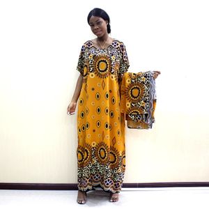 Boheemse traditionele print outfit elegante Nigeriaanse losse Afrikaanse jurk herfstmode dames met sjaal 240226