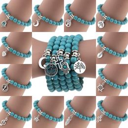 Bohemian Turquoises Armbanden voor Vrouwen Mannen Cross Moon Tree Hand Hanger Bedel Armband Bangle Fashion Sieraden Stretch Bangle