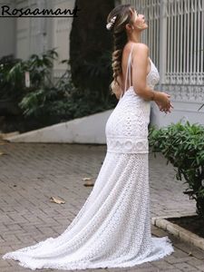Bohemian V-Neck Robes de mariée sans dos Spaghetti Spaghetti Appliques Lace Bride Bridal