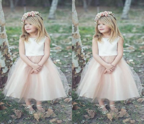 Boho 2016 Ivory Blush Pink Taffeta Flower Girls Robes pour les mariages Bijoux de bijou bon marché Robe de fête d'anniversaire sur mesure Chine 2395538