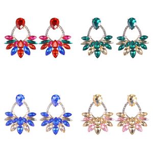 Boho 5 couleurs brillant cristal déclaration métal boucles d'oreilles pour les femmes tendance coloré strass bijoux fête en gros