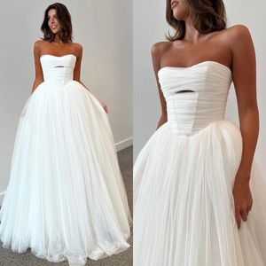 Boho A-lijn trouwjurk voor bruid Strapless Tule trouwjurken bruidsjurken vestidos de novia lijfje backless landen robe de mariage