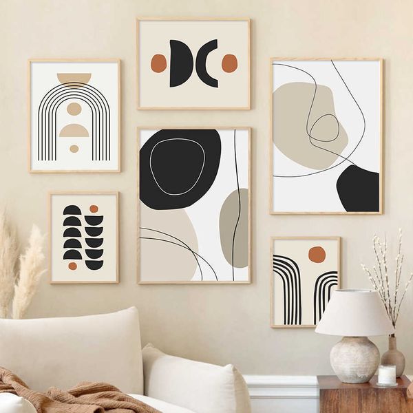 Boho abstrait géométrique ligne noir Beige mur Art affiches toile peinture impression photo pour salon intérieur décoration de la maison 3283