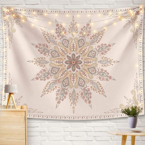 Boho Esthétique Tapisserie Mandala Rose Floral Médaillon Tapisseries Tenture Murale Art Décor pour Chambre Salon Dortoir 240318