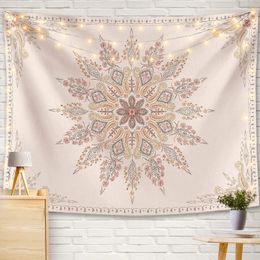 Tapiz estético bohemio, tapiz de mandala, tapices con medallón floral rosa, decoración artística para colgar en la pared, dormitorio, sala de estar, dormitorio 240304