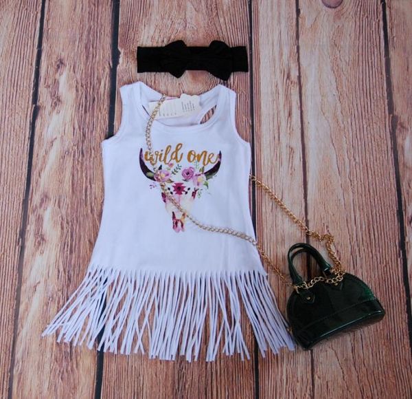 Boho Babe Bull Dress Fringe Girls Robes Glitter Gold Wild One Glands Robes pour Bébés Filles Blanc Fringe Dress Boutique Girls C1751959