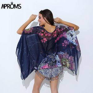 Boho Batwing Sleeve Chemisier en mousseline de soie Femmes Casual Floral Imprimer Lâche Kimono Chemises Grande Taille Plage Tunique Tops Peplum Blusa Robe LJ200811