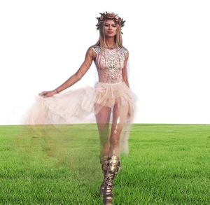 Boho Beach High Ruffles Ruffles tutu jupes femme sexy champagne longue jupe en tulle en tulle.