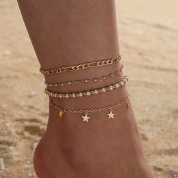 Boho kralen Anklets for Women Charms Star Gold Color Alloy Metal Feet Chain Summer Sieraden Accessoires 4pcs/sets