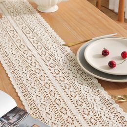 Boho Beige Table Runner, Vintage Farmhouse Bohemian Crochet Macrame Table Runner For Wedding Party Coffee Dining Table Decor