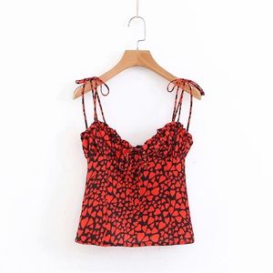 Boho Noir Rouge Coeur Imprimer Crop Top Femmes Dos Nu Sexy Halter Cami Streetwear Bohème Spaghetti Sangle S Été 210521