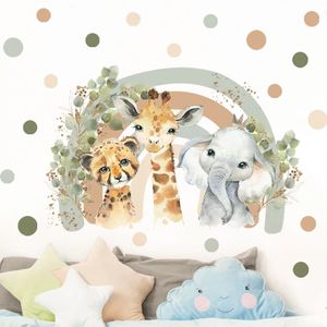 Boho Cartoon African Animal Giraffe Elephant Aquarel Wall Sticker Vinyl Baby Kwekerij Art Decals voor kinderkamer Home Decor 240410