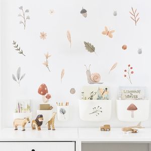 Boho dessin animé mignon escargot champignon feuilles pépinière stickers muraux amovible bricolage vinyle autocollant mural enfants chambre intérieur décor à la maison cadeaux