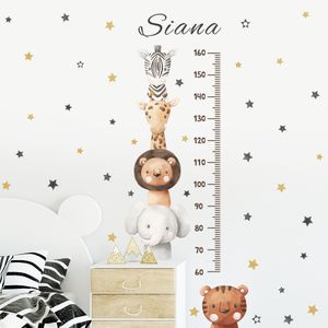 Boho dessin animé éléphant girafe étoiles hauteur mesure autocollant mural vinyle pépinière aquarelle stickers muraux enfants chambre décor à la maison