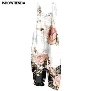 Boho casual jumpsuit bloemenprint rompertjes los grote maat mouwloos strappy vintage etnische stijl 240228