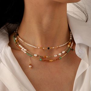 Collier/Bracelet ras du cou de perles colorées faites à la main, collier de pierres précieuses naturelles véritables, collier de perles d'eau douce, plaqué or 18 carats, bijoux de plage d'été tendance