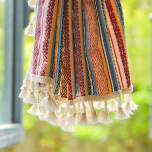 Boho Country Style Tassel TuLle Sheer Stripes Borduurwerk kort raamgordijn voor thuiskamer decor in het keukencafégordijn